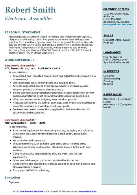 electronic assembler resume examples|Professional Electronic Assembler Resume Examples .